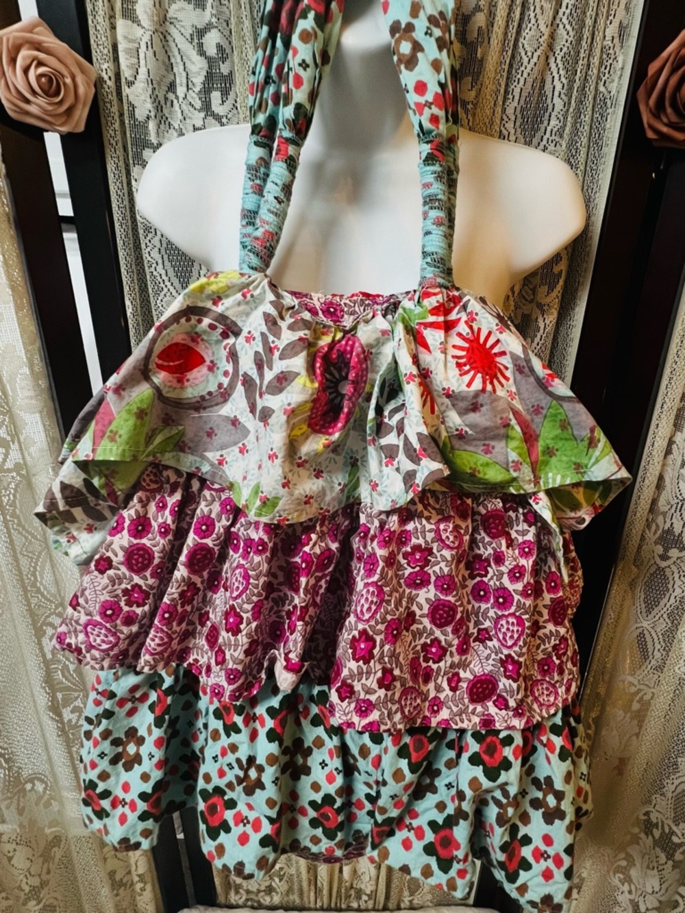 FUNKTION White Label‎ Patchwork Ruffle Tote Bag Floral Boho Cotton Shoulder Bag - Picture 2 of 10